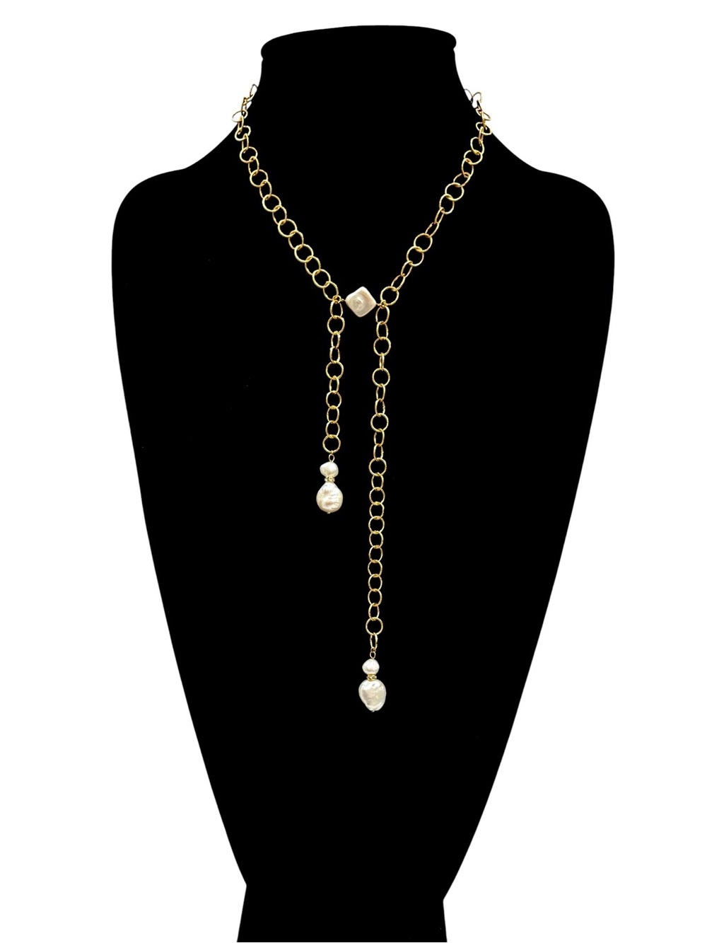 Ettika Gold Paperclip Chain Adjustable Baroque Pearl Lariat Necklace – NWT